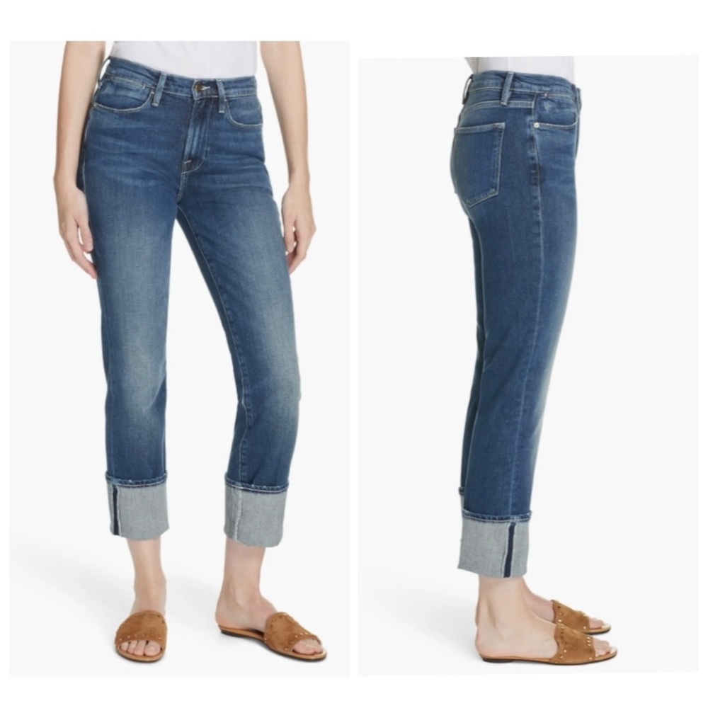 Frame Denim Le High Big Cuff Straight Leg Jeans in Park City Wash Size 25